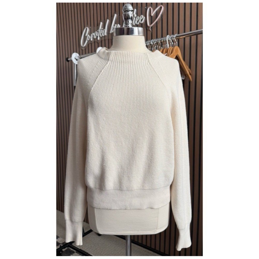 Free People Too Good Pullover Women Large Cream Ribbed Raglan Cotton Sweater